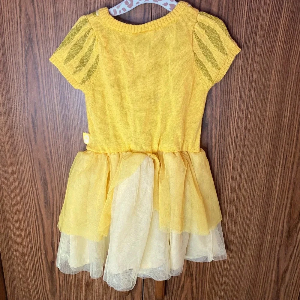 Disney Princess Belle Sweater Dress Toddler 2T Yellow Gold Glitter Tulle Skirt